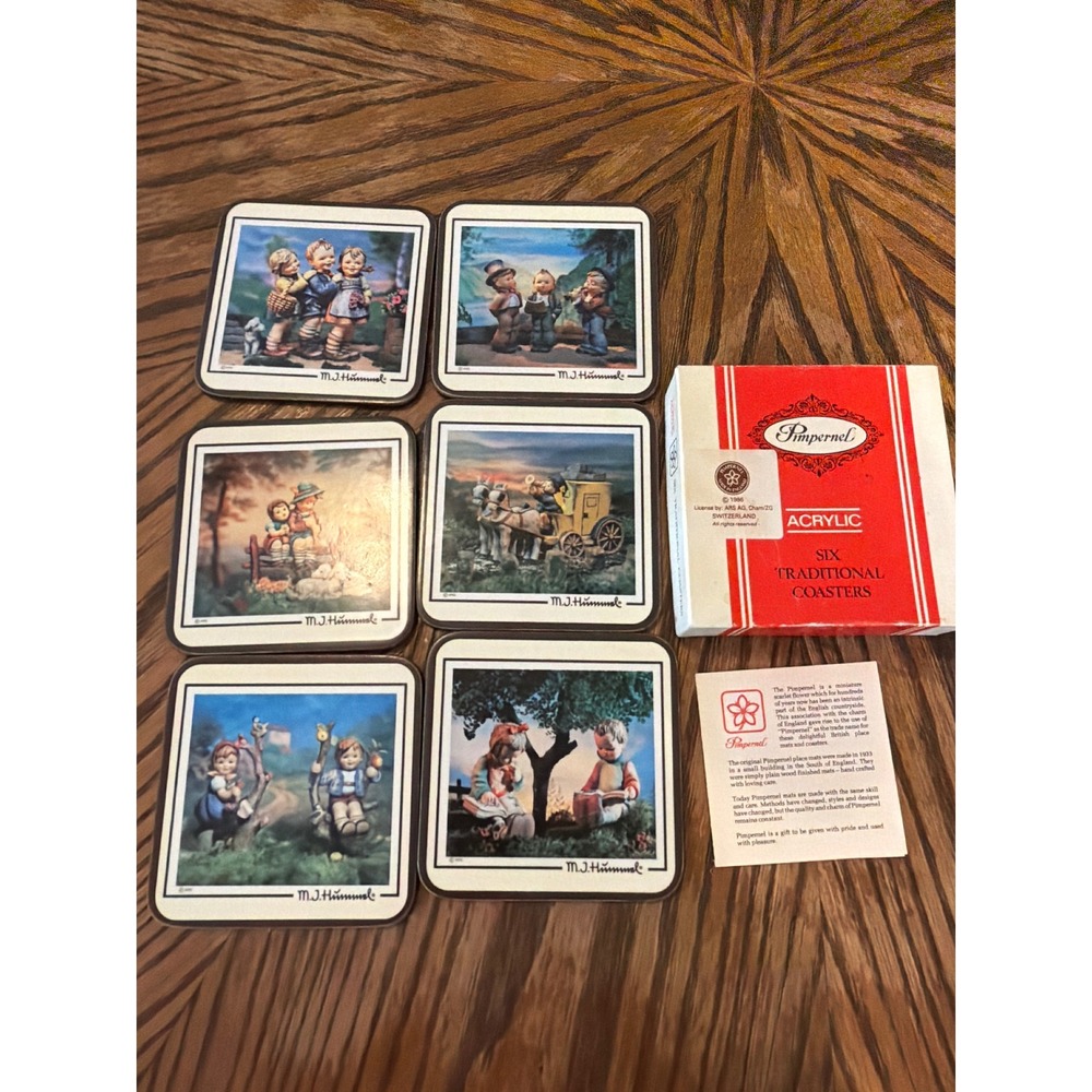 Vintage Pimpernel M.J. Hummel Acrylic Coasters Set of 6 Made in England 1986